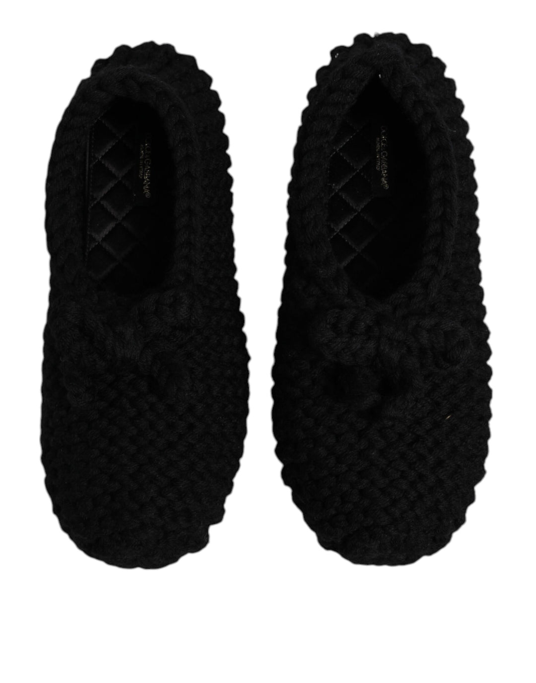 Dolce &amp; Gabbana Black Wool Slip On Flats Ballerina Shoes