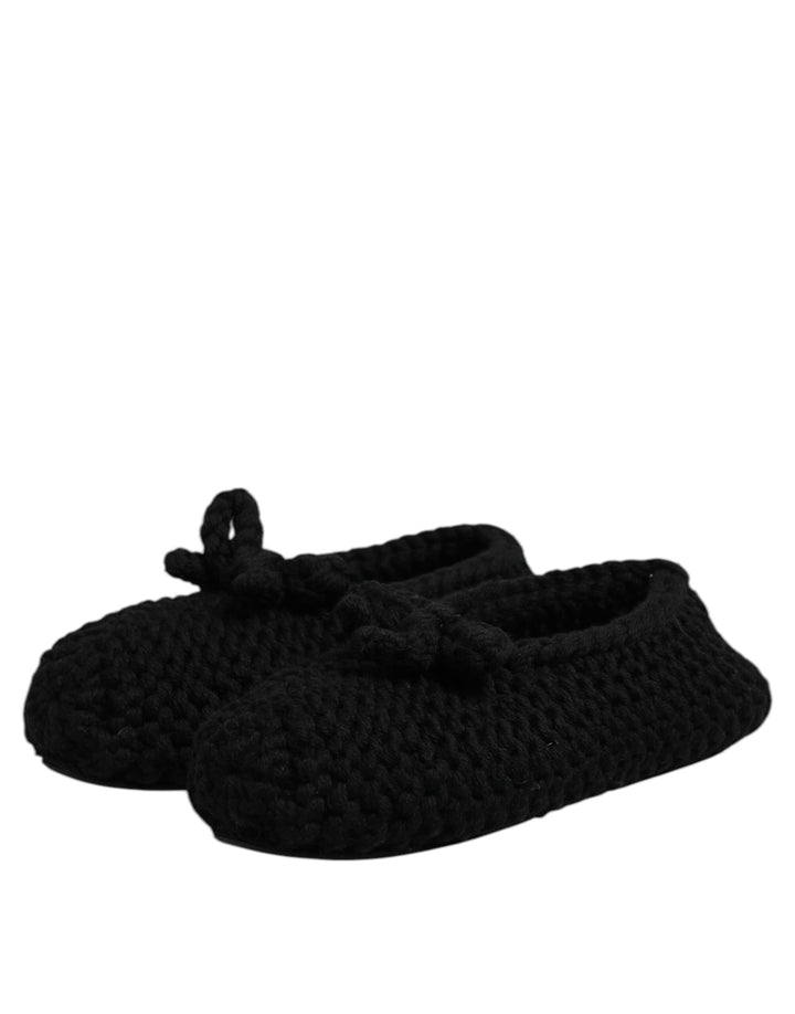 Dolce &amp; Gabbana Black Wool Slip On Flats Ballerina Shoes