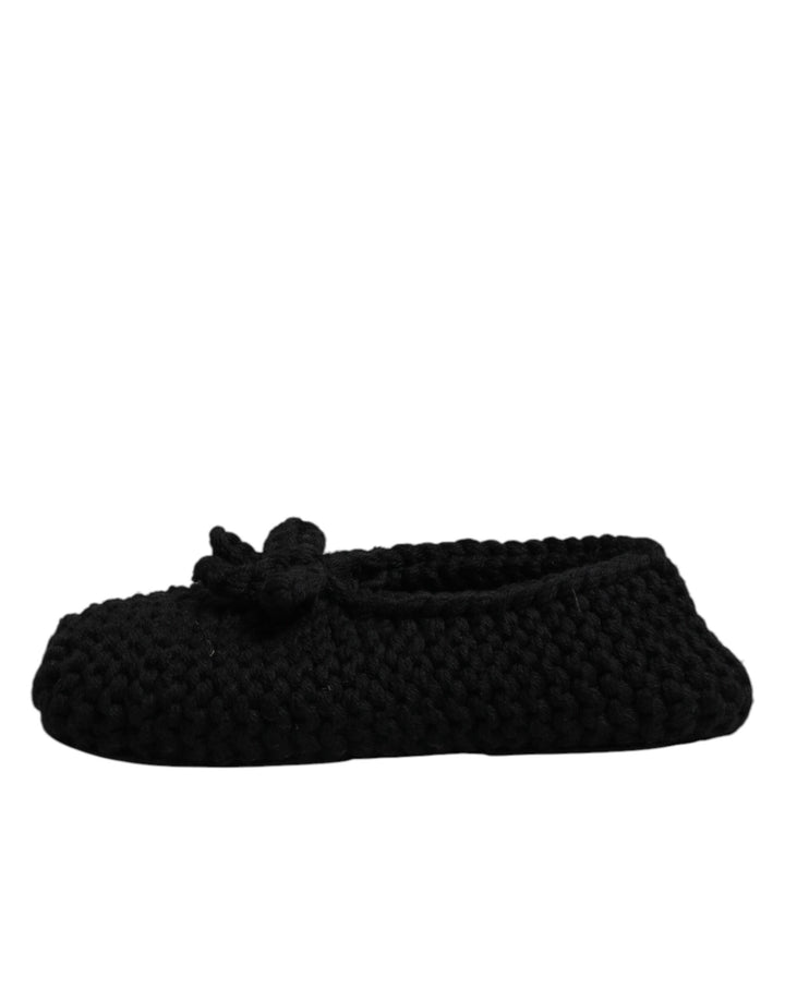Dolce &amp; Gabbana Black Wool Slip On Flats Ballerina Shoes