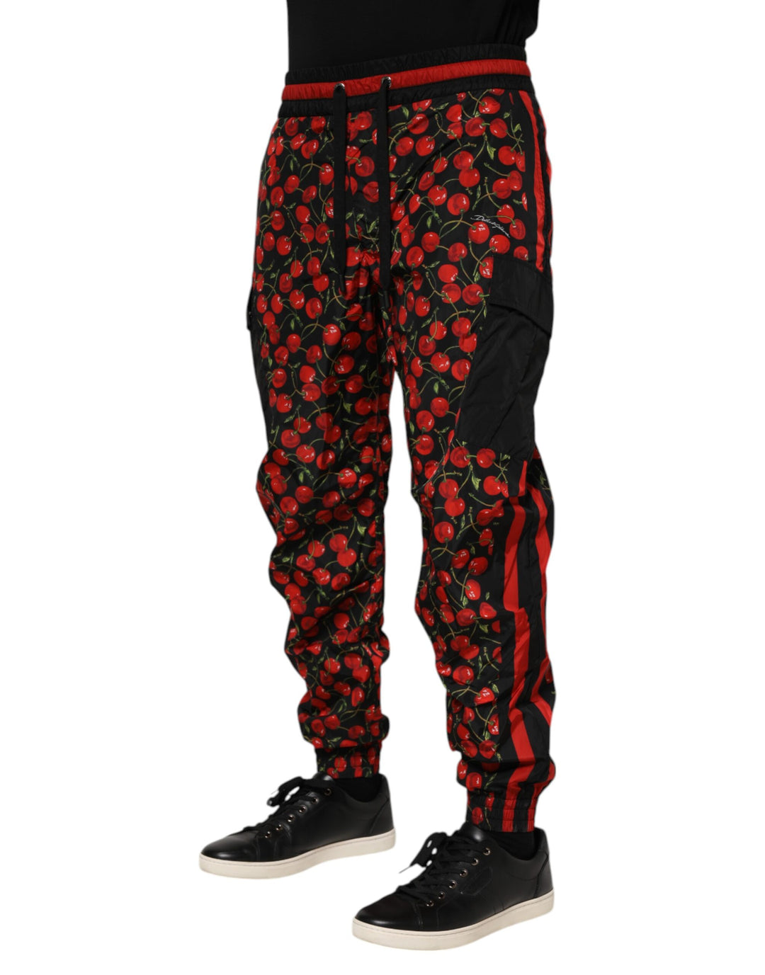 Dolce &amp; Gabbana Black Red Cherry Print Men Sweatpants Pants