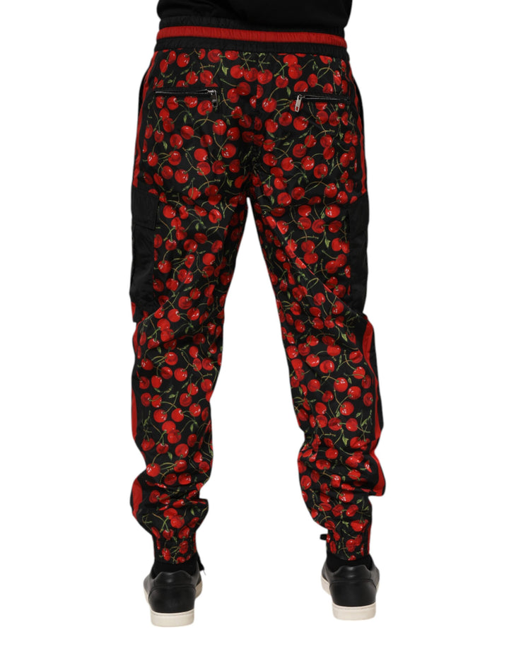 Dolce &amp; Gabbana Black Red Cherry Print Men Sweatpants Pants