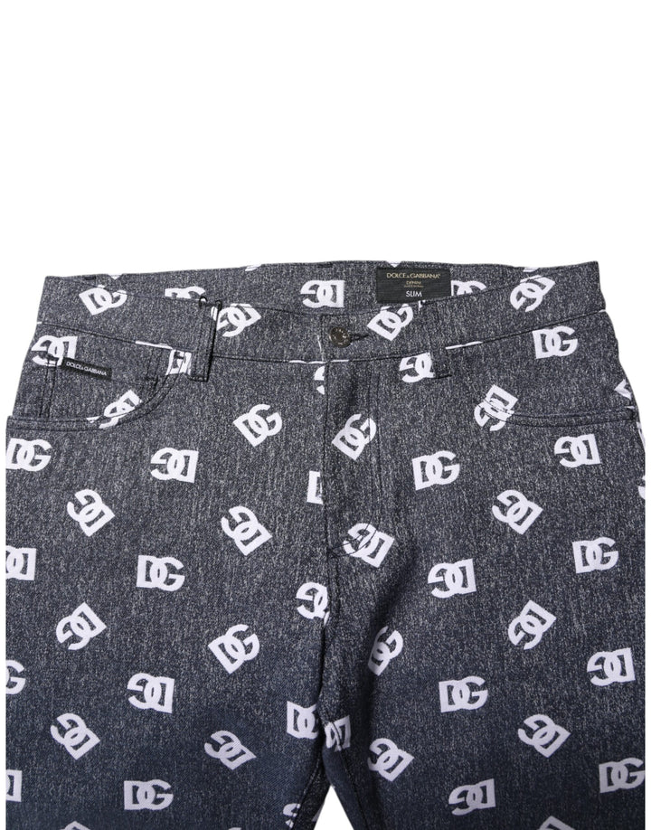Dolce &amp; Gabbana Dark Gray Logo Cotton Skinny Slim Denim Jeans
