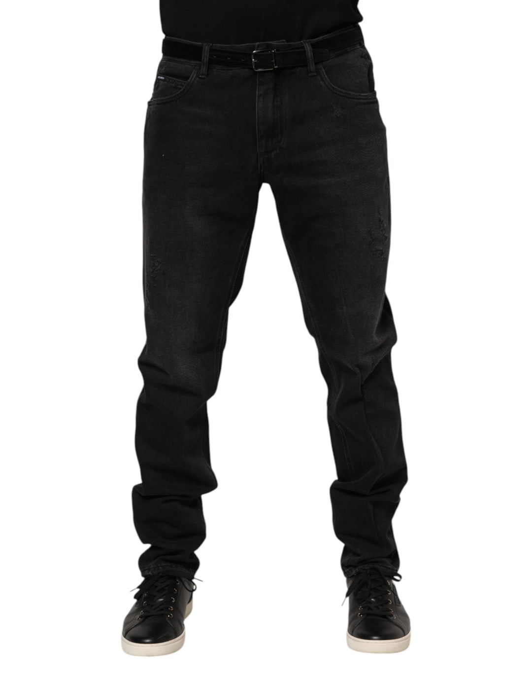 Dolce &amp; Gabbana Black Cotton Logo Plaque Skinny Denim Jeans