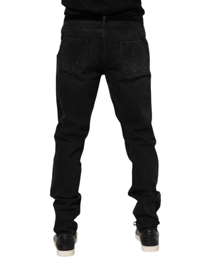 Dolce &amp; Gabbana Black Cotton Logo Plaque Skinny Denim Jeans