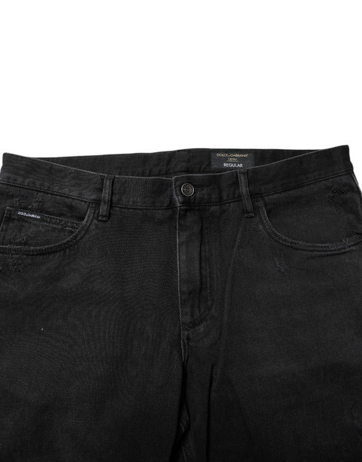 Dolce &amp; Gabbana Black Cotton Logo Plaque Skinny Denim Jeans