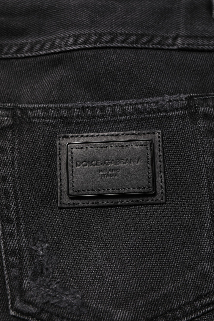 Dolce &amp; Gabbana Black Cotton Logo Plaque Skinny Denim Jeans