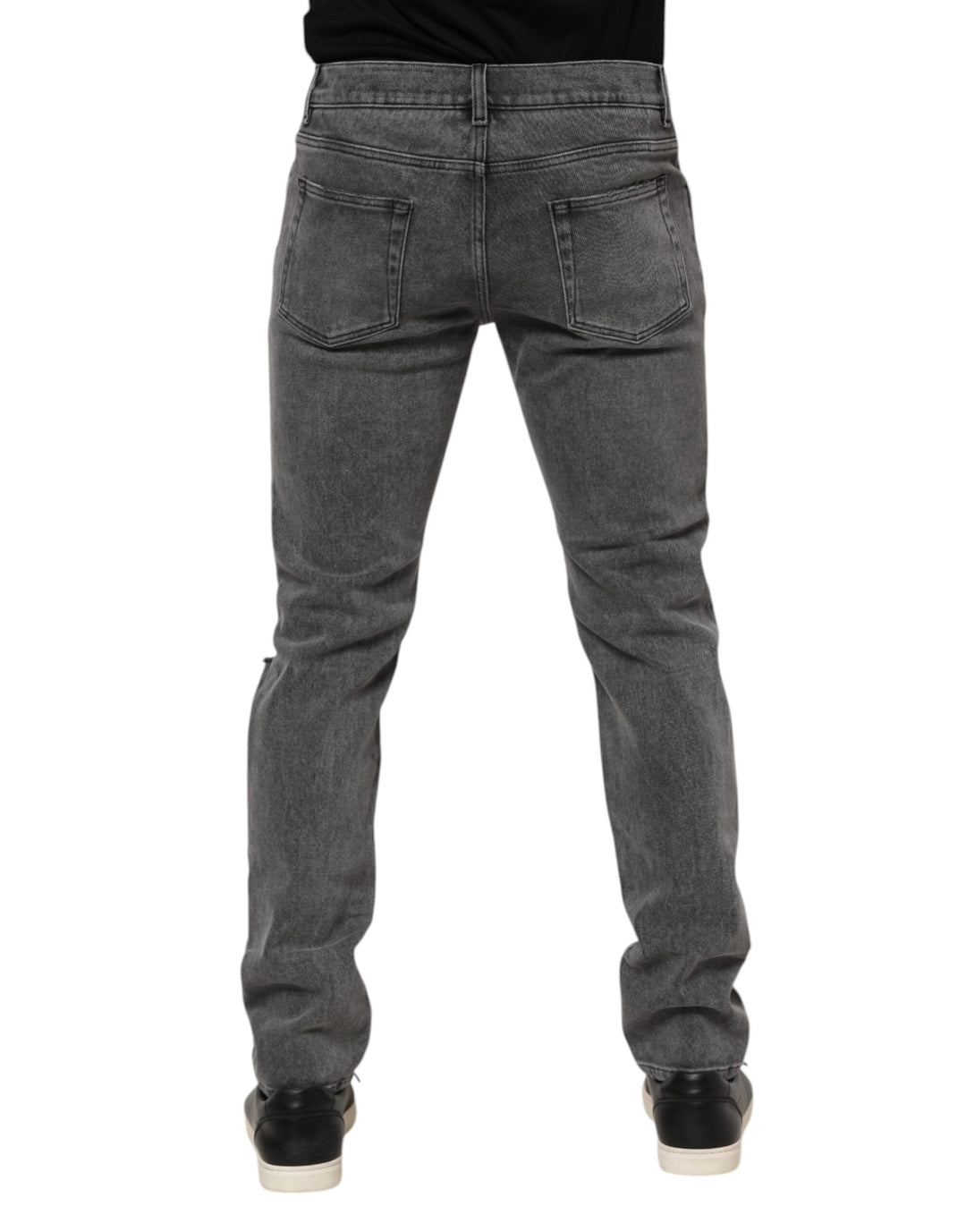 Dolce &amp; Gabbana Gray Cotton Logo Plaque Denim Jeans