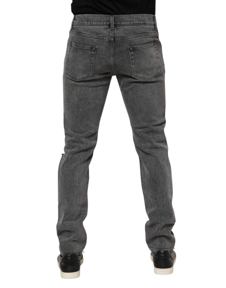 Dolce &amp; Gabbana Gray Cotton Logo Plaque Denim Jeans