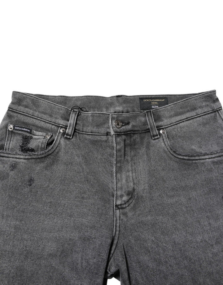 Dolce &amp; Gabbana Gray Cotton Logo Plaque Denim Jeans