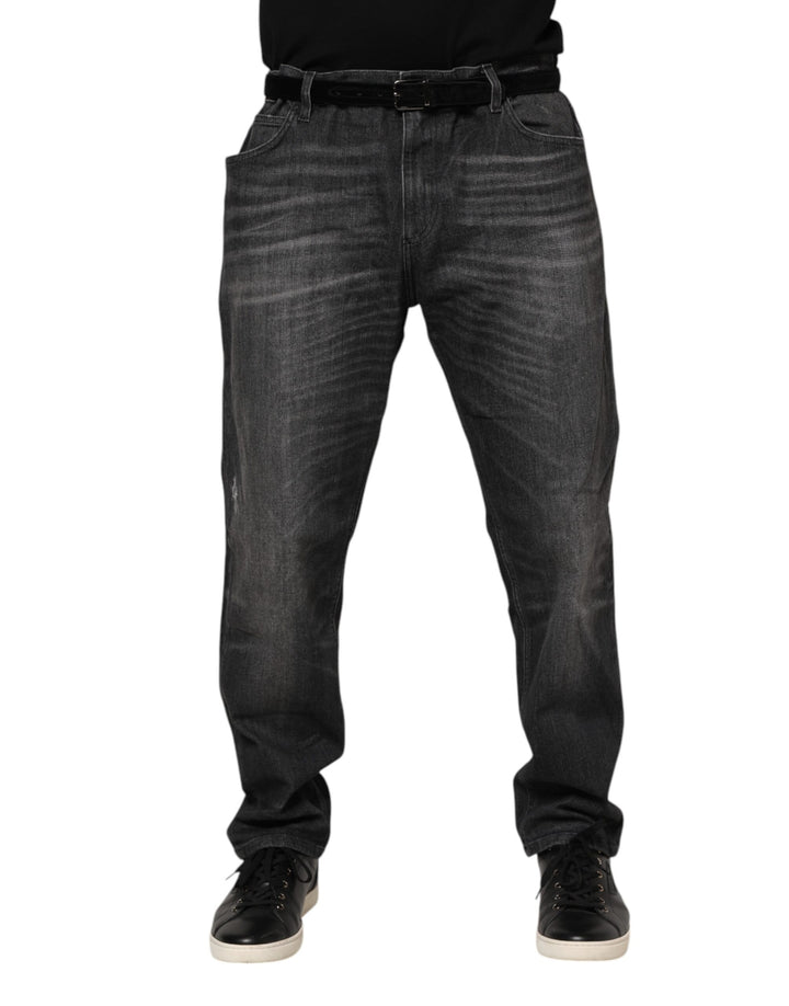 Dolce &amp; Gabbana Gray Washed Cotton Loose Denim Jeans