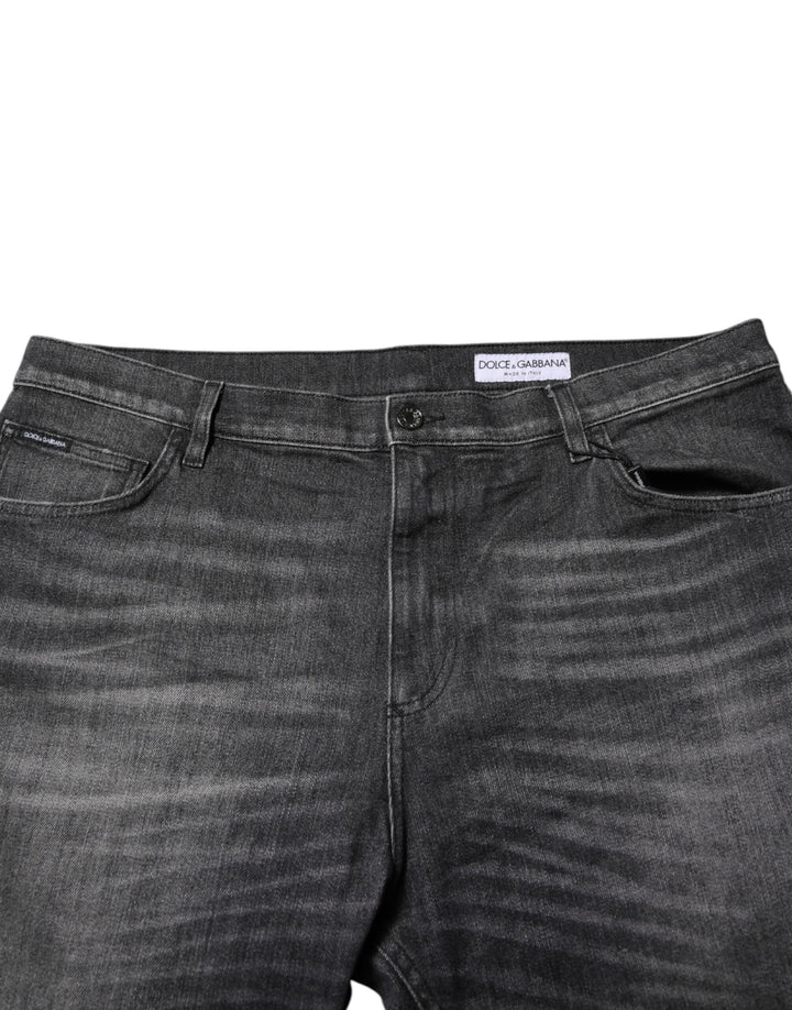Dolce &amp; Gabbana Gray Washed Cotton Loose Denim Jeans