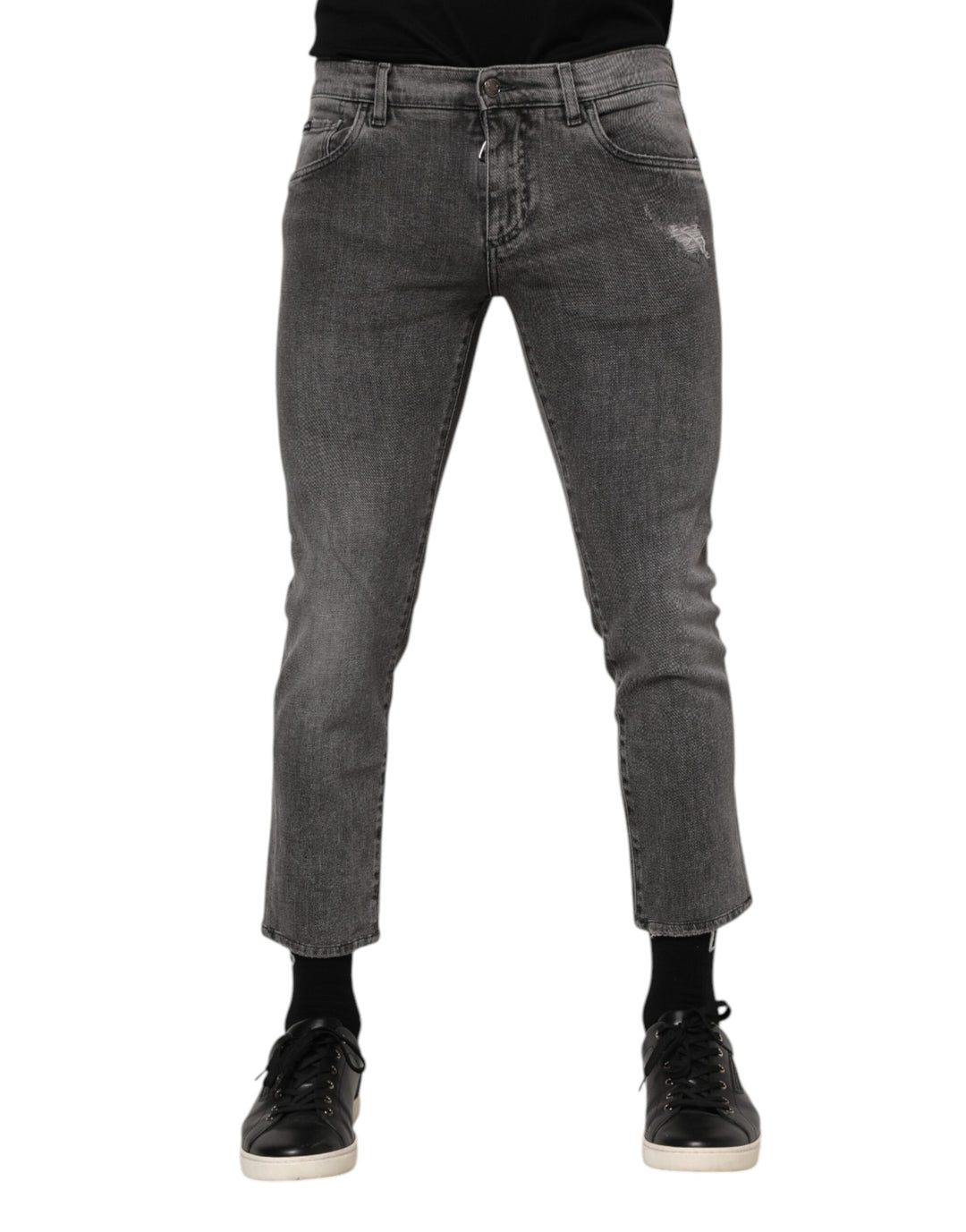 Dolce &amp; Gabbana Gray Cotton Logo Plaque Men Denim Jeans