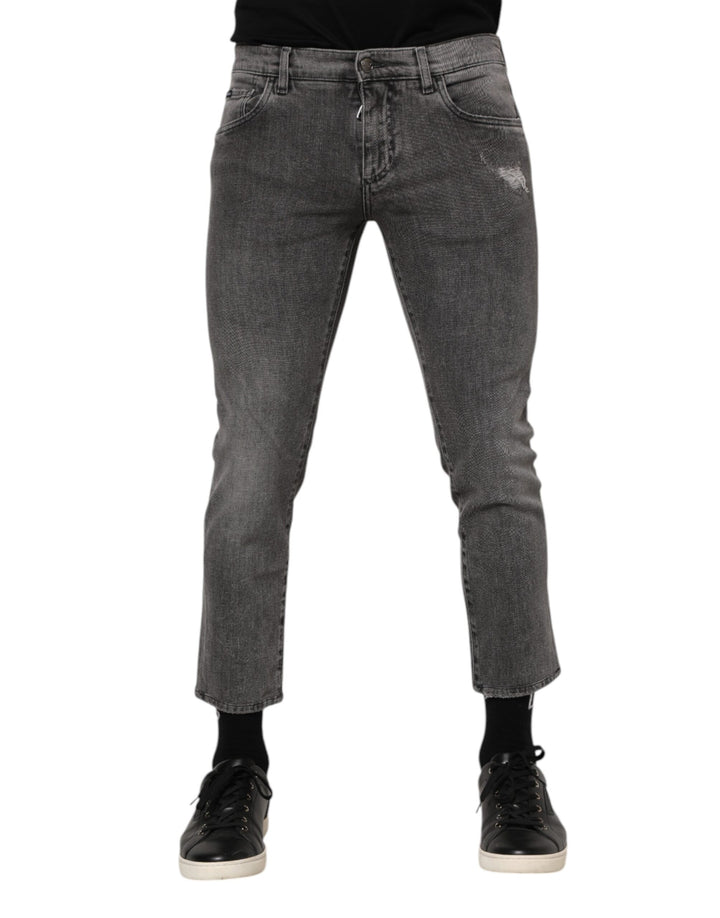 Dolce &amp; Gabbana Gray Cotton Logo Plaque Men Denim Jeans