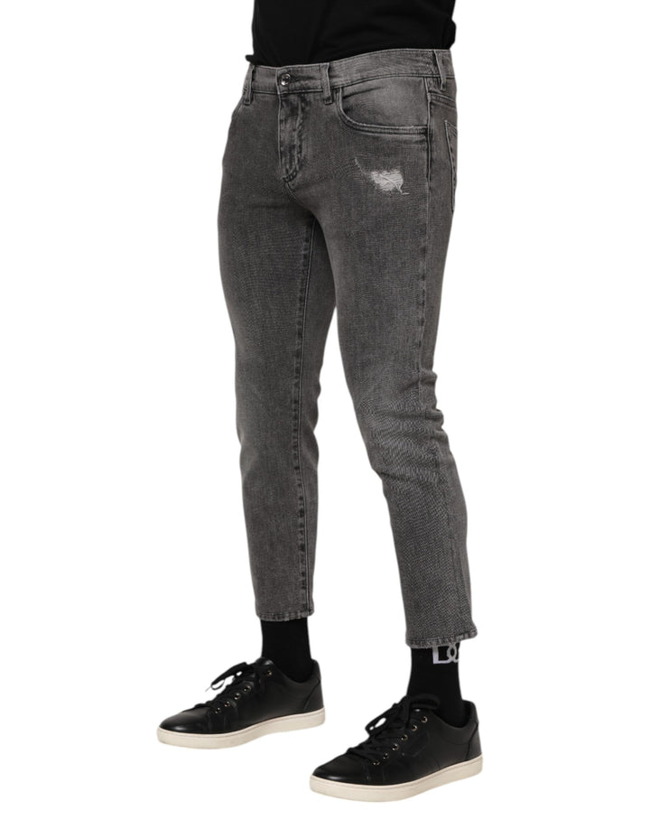 Dolce &amp; Gabbana Gray Cotton Logo Plaque Men Denim Jeans