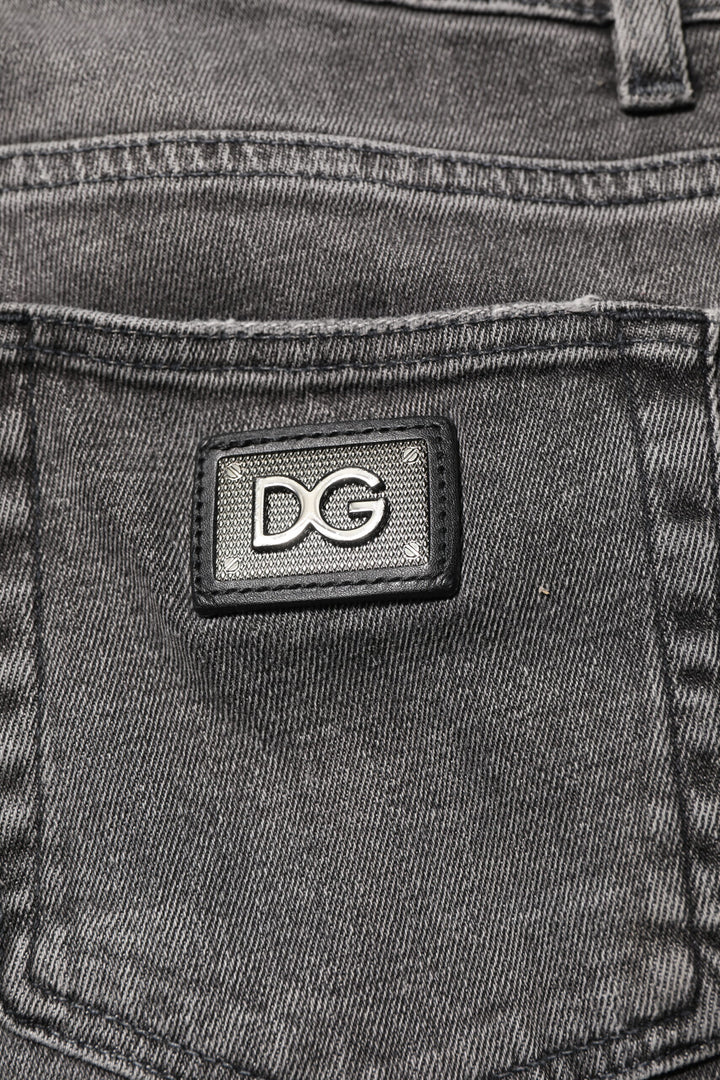 Dolce &amp; Gabbana Gray Cotton Logo Plaque Men Denim Jeans