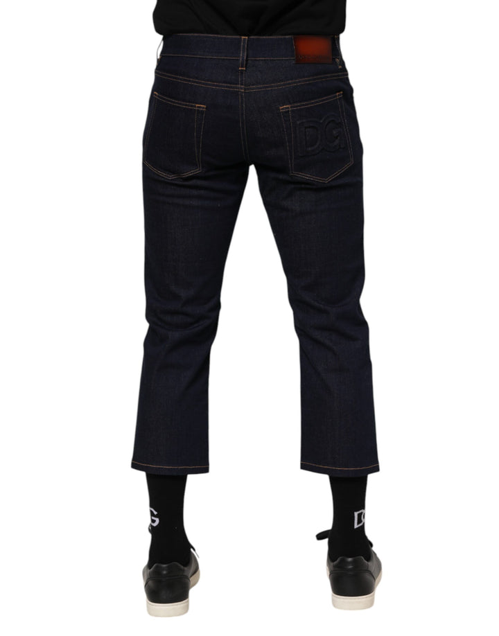 Dolce &amp; Gabbana Dark Blue Cotton Logo Slim Fit Men Denim Jeans