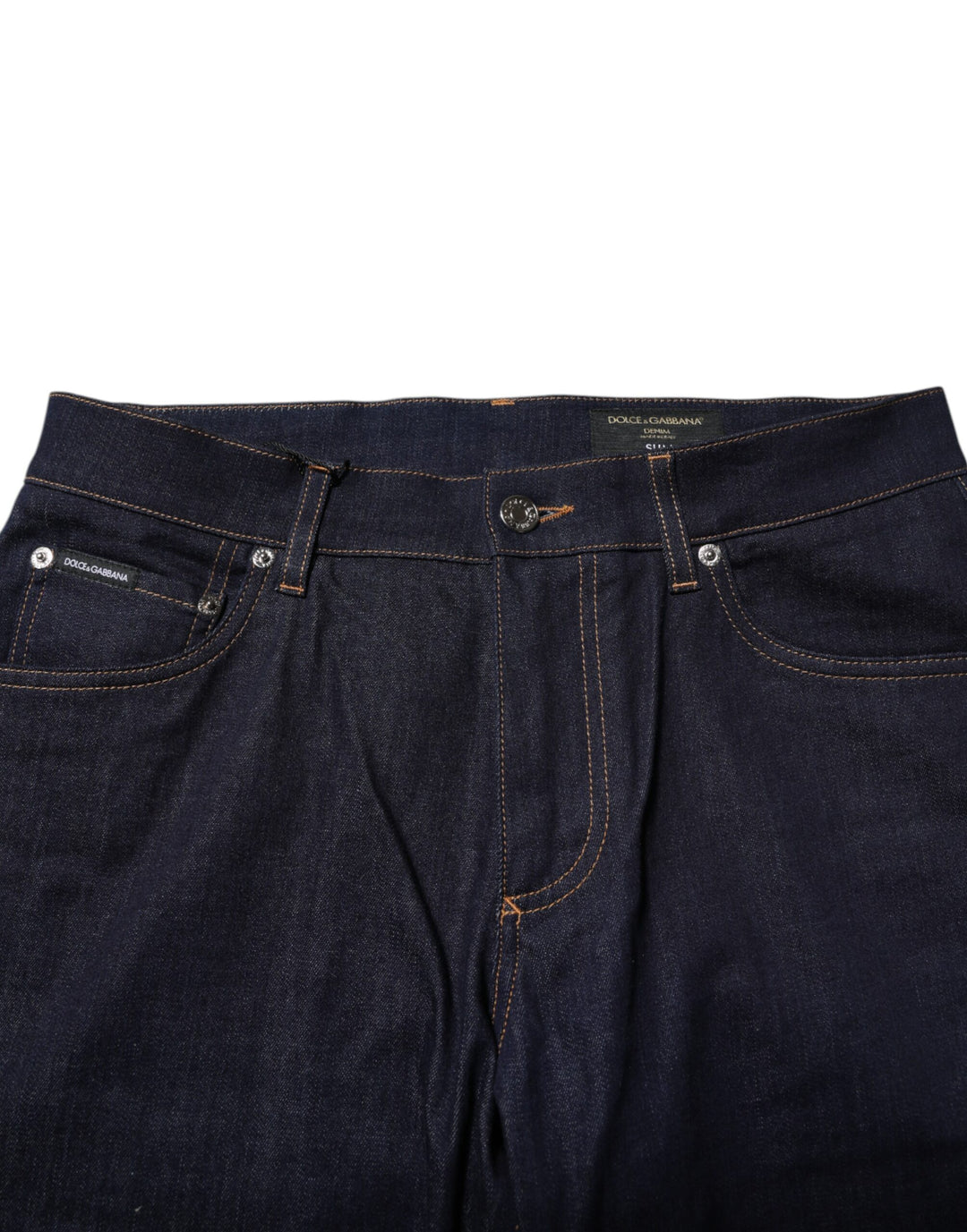 Dolce &amp; Gabbana Dark Blue Cotton Logo Slim Fit Men Denim Jeans