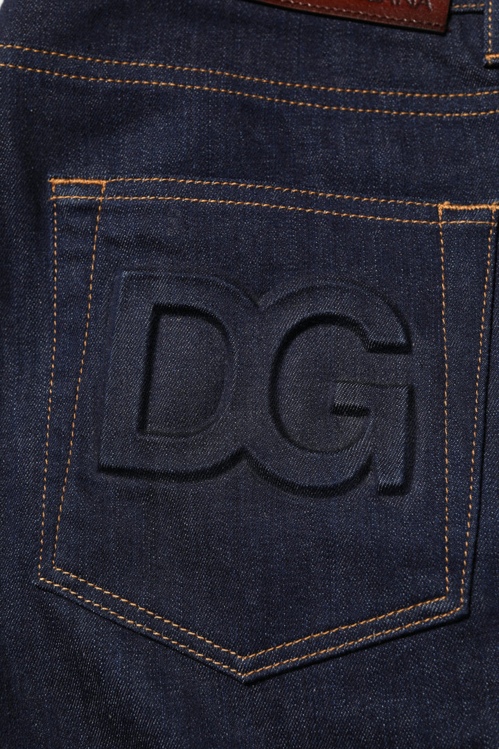 Dolce &amp; Gabbana Dark Blue Cotton Logo Slim Fit Men Denim Jeans