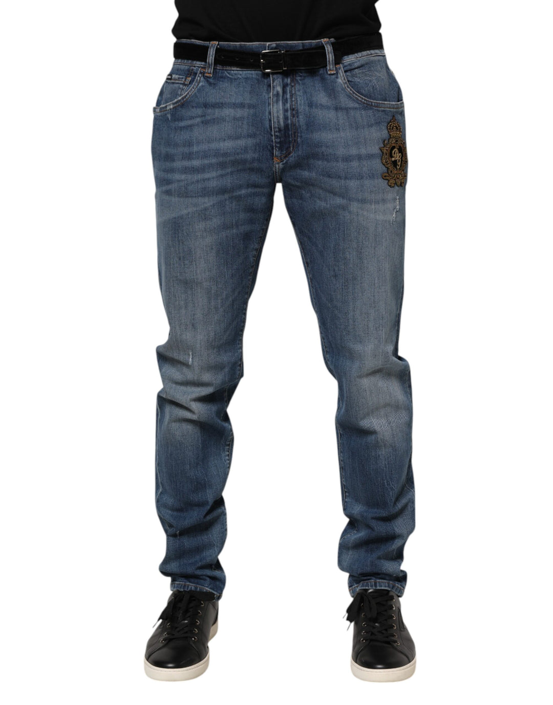 Dolce &amp; Gabbana Blue Logo Embroidery Denim Jeans