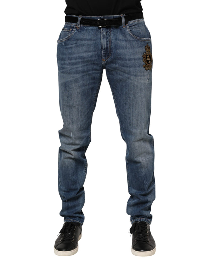 Dolce &amp; Gabbana Blue Logo Embroidery Denim Jeans