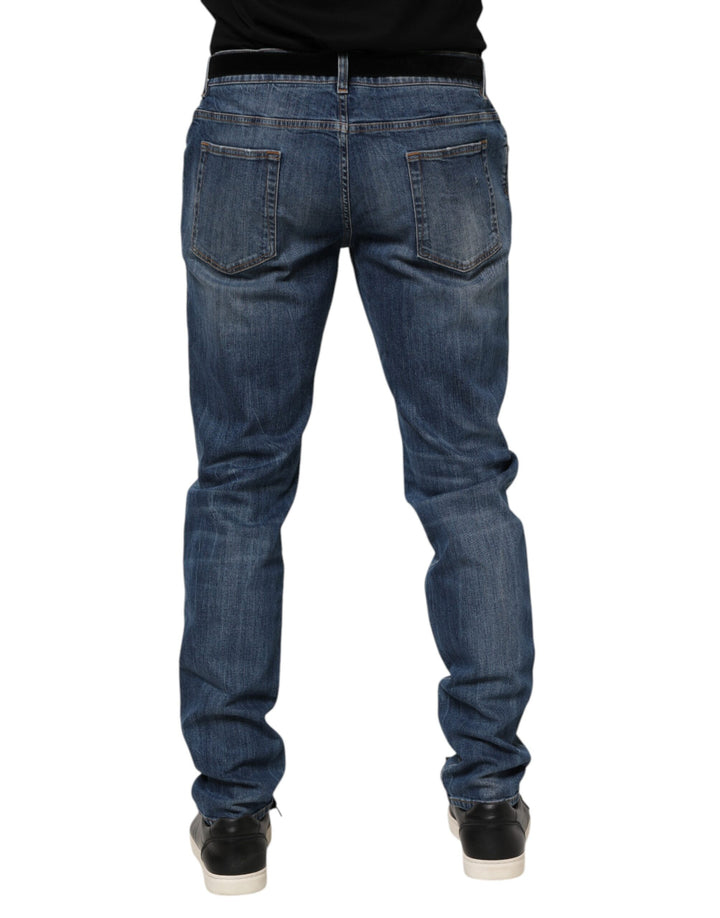 Dolce &amp; Gabbana Blue Logo Embroidery Denim Jeans