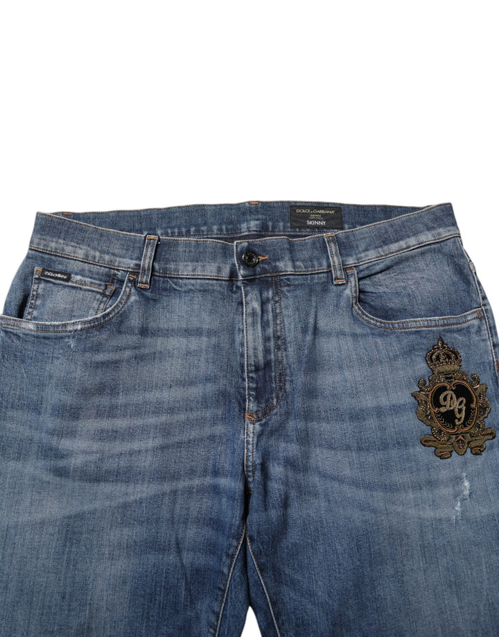 Dolce &amp; Gabbana Blue Logo Embroidery Denim Jeans