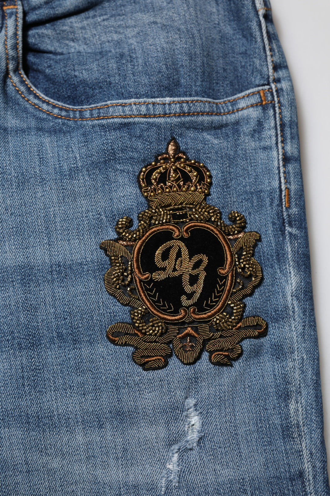 Dolce &amp; Gabbana Blue Logo Embroidery Denim Jeans
