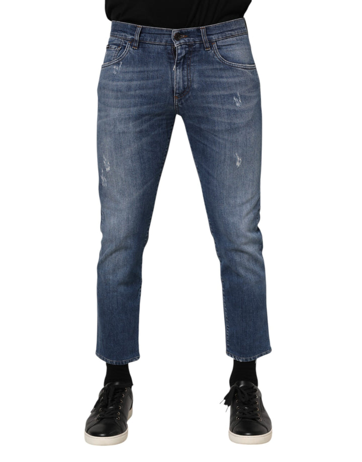 Dolce &amp; Gabbana Blue Cotton Logo Plaque Denim Jeans
