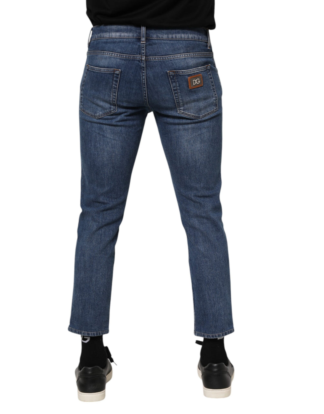 Dolce &amp; Gabbana Blue Cotton Logo Plaque Denim Jeans