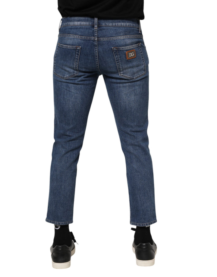 Dolce &amp; Gabbana Blue Cotton Logo Plaque Denim Jeans