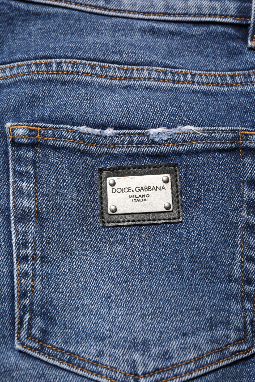 Dolce &amp; Gabbana Blue Cotton Logo Plaque Skinny Men Denim Jeans