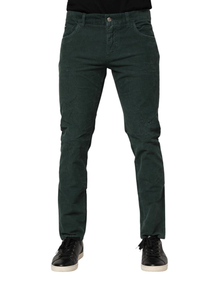 Dolce &amp; Gabbana Green Cotton Corduroy Skinny Pants