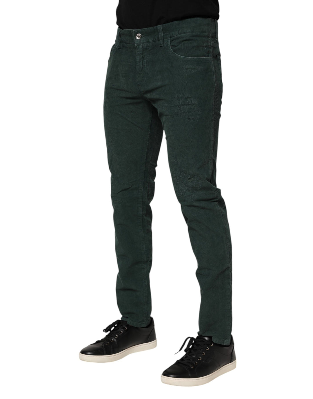 Dolce &amp; Gabbana Green Cotton Corduroy Skinny Pants