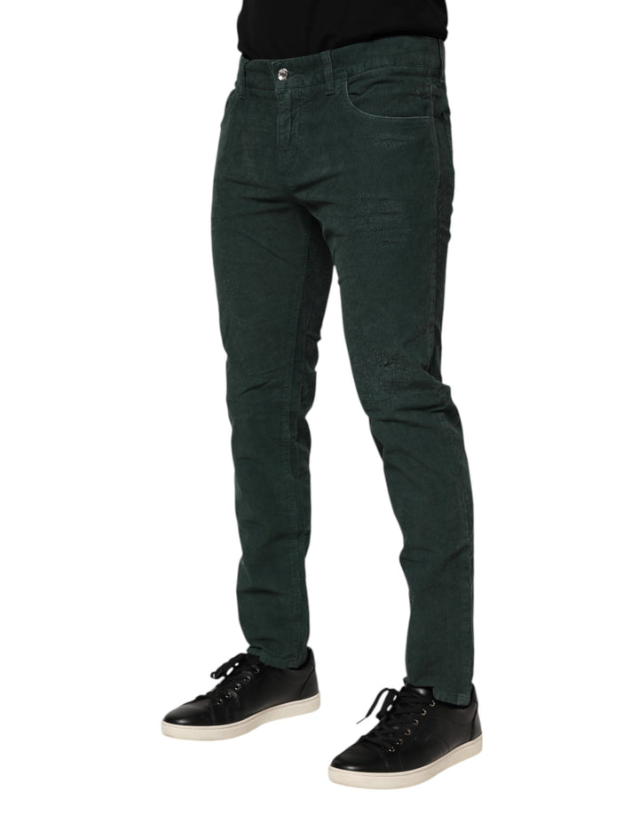 Dolce &amp; Gabbana Green Cotton Corduroy Skinny Pants