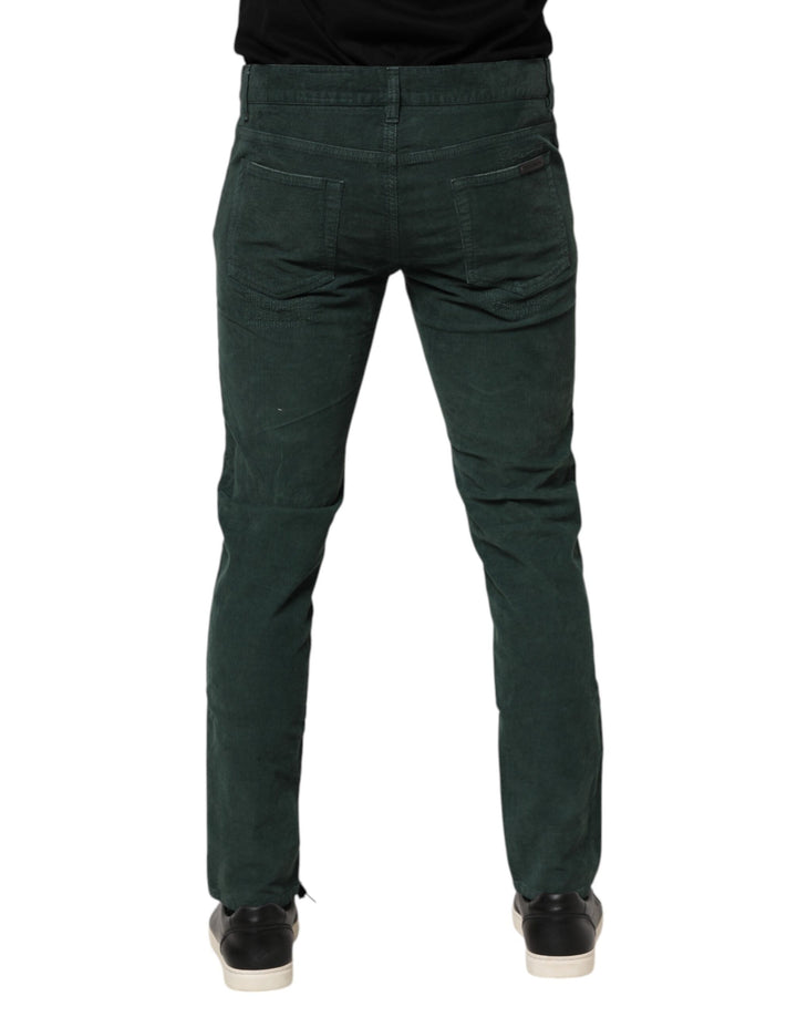 Dolce &amp; Gabbana Green Cotton Corduroy Skinny Pants
