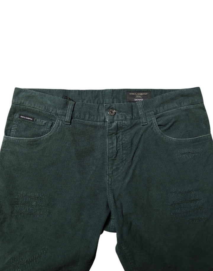 Dolce &amp; Gabbana Green Cotton Corduroy Skinny Pants