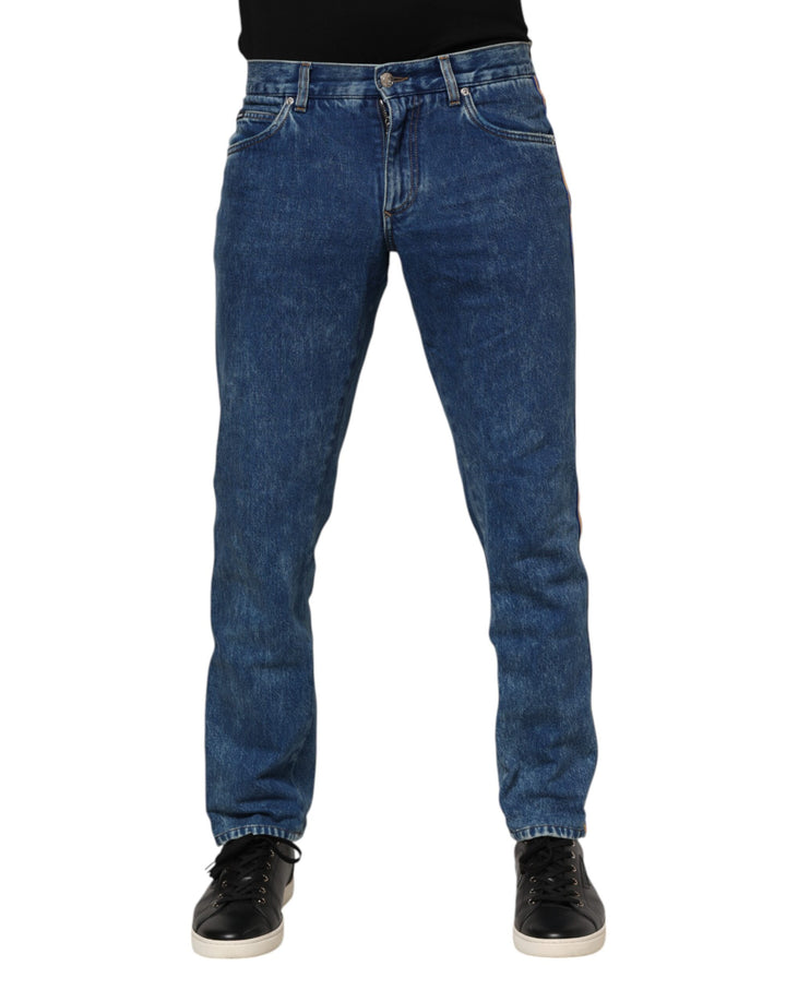 Dolce &amp; Gabbana Blue Cotton Logo Plaque Denim Jeans