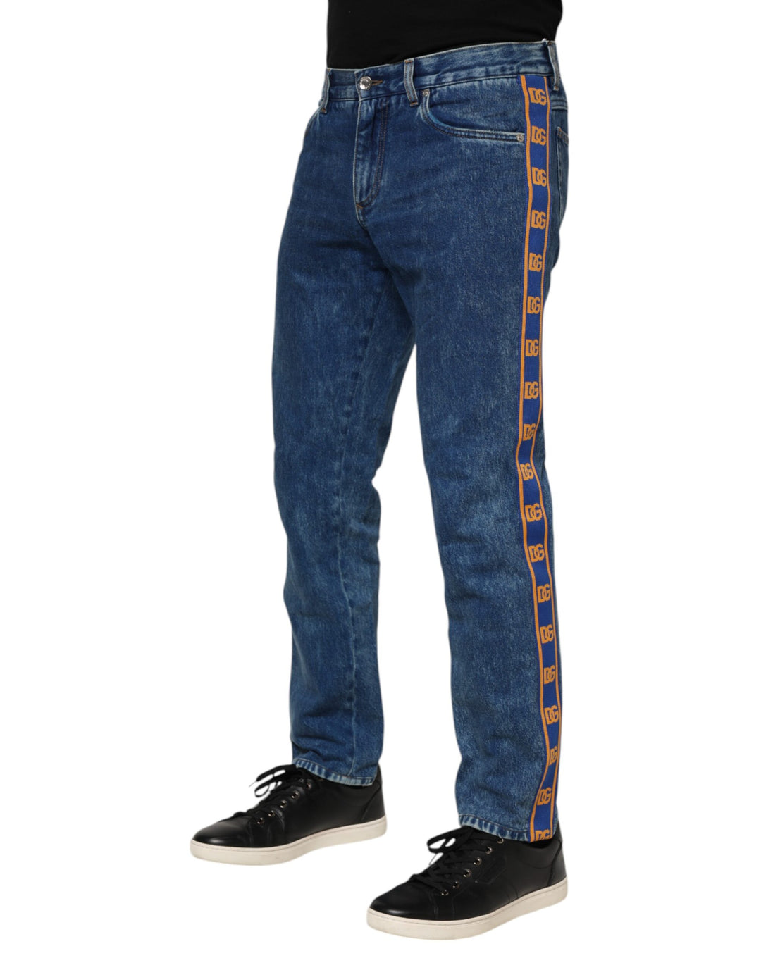 Dolce &amp; Gabbana Blue Cotton Logo Plaque Denim Jeans