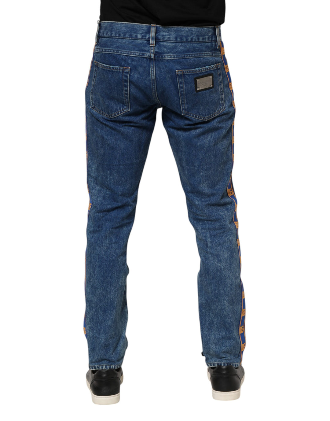 Dolce &amp; Gabbana Blue Cotton Logo Plaque Denim Jeans