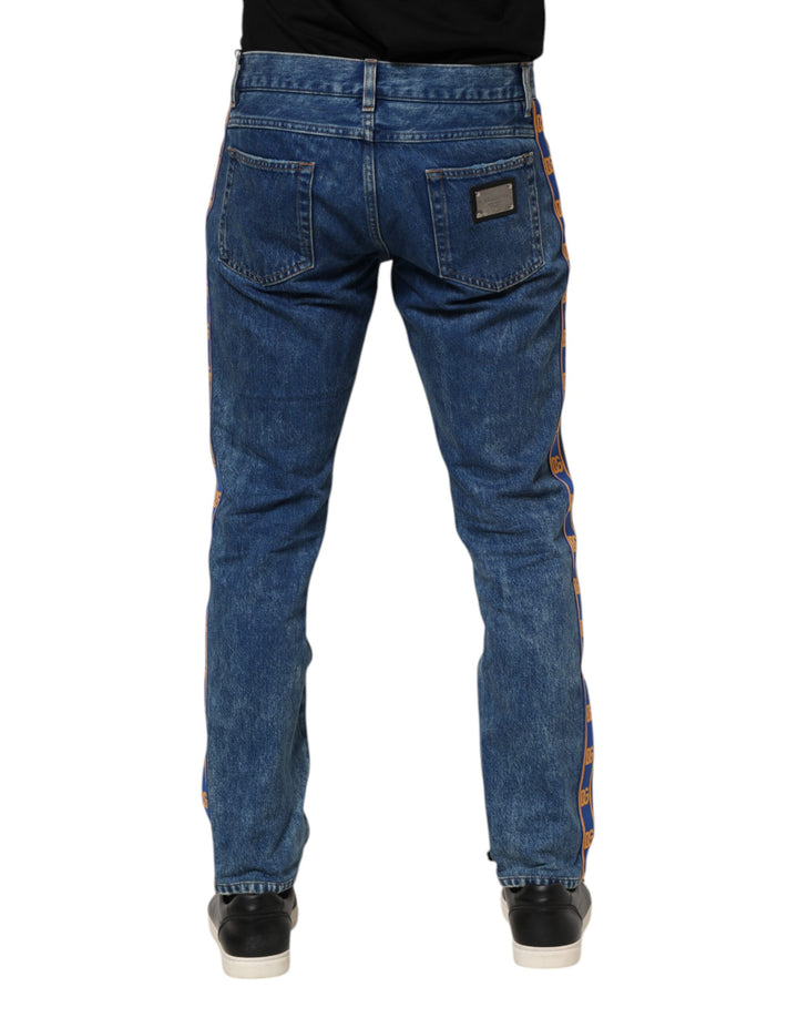 Dolce &amp; Gabbana Blue Cotton Logo Plaque Denim Jeans