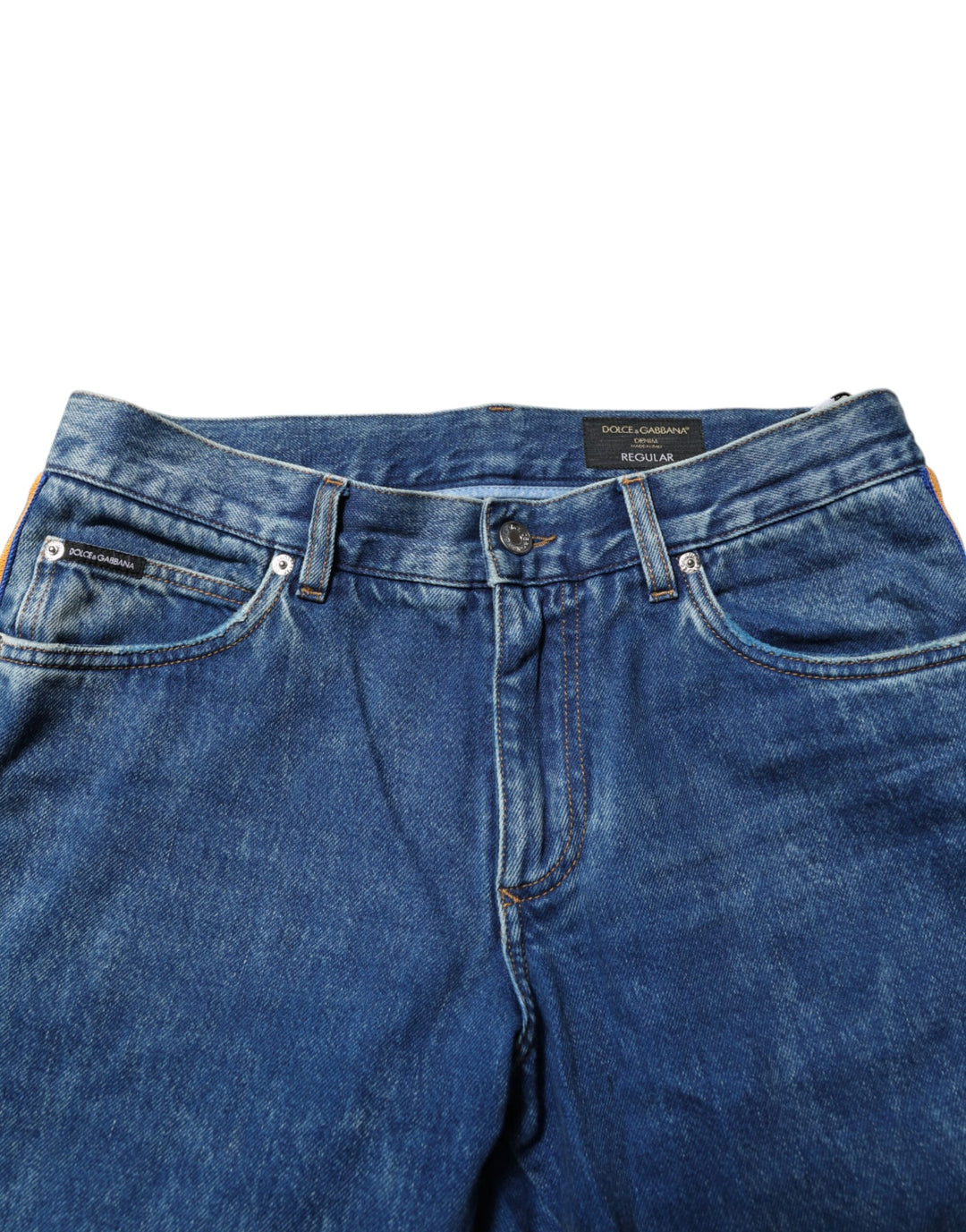 Dolce &amp; Gabbana Blue Cotton Logo Plaque Denim Jeans