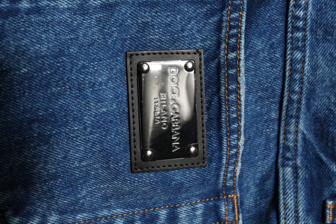 Dolce &amp; Gabbana Blue Cotton Logo Plaque Denim Jeans
