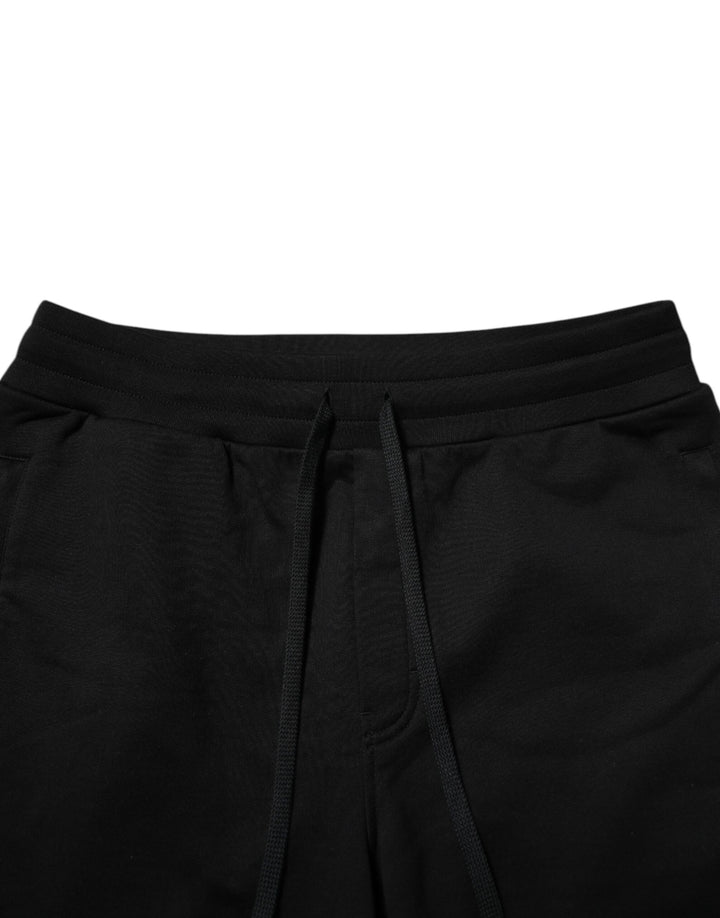 Dolce &amp; Gabbana Black Cotton Logo Tape Men Jogger Pants