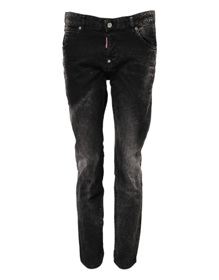 Dsquared² Black Washed Mid Waist Tapered Denim Jeans