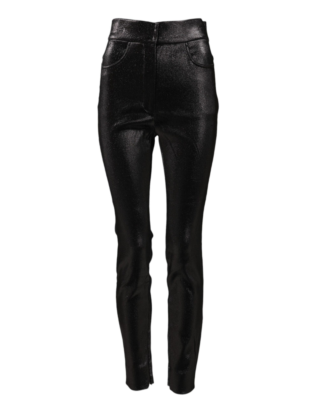 Dolce &amp; Gabbana Black Cotton Stretch Silver Lurex Thread Pants