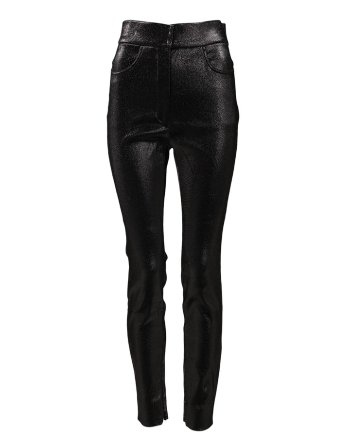 Dolce &amp; Gabbana Black Cotton Stretch Silver Lurex Thread Pants