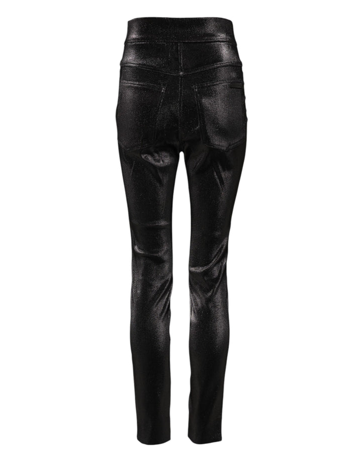 Dolce &amp; Gabbana Black Cotton Stretch Silver Lurex Thread Pants