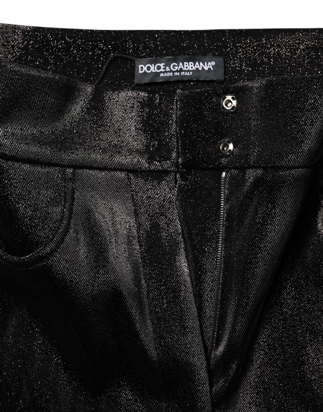 Dolce &amp; Gabbana Black Cotton Stretch Silver Lurex Thread Pants