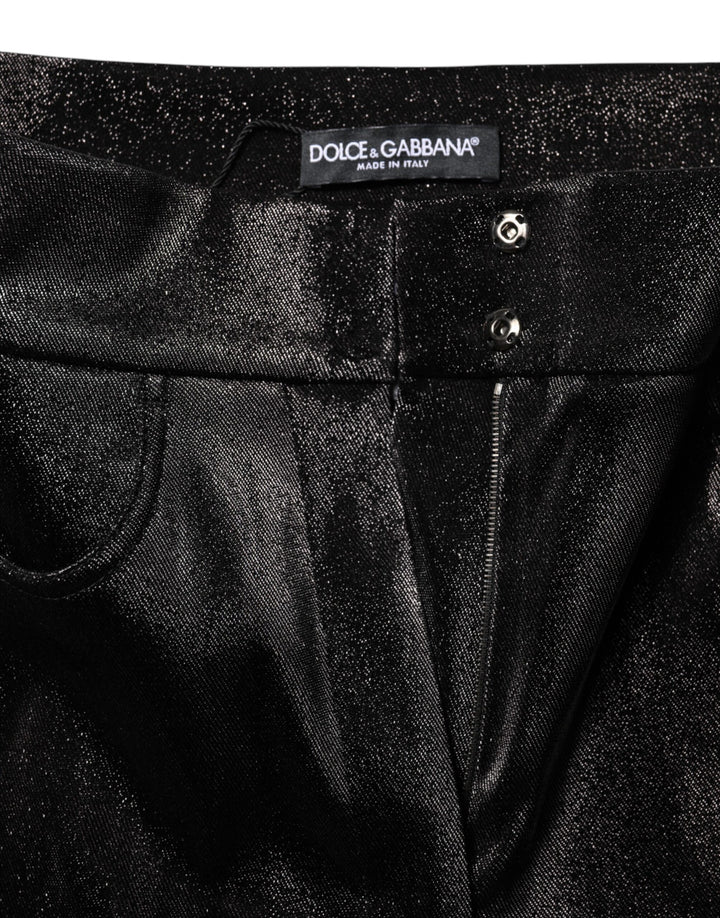 Dolce &amp; Gabbana Black Cotton Stretch Silver Lurex Thread Pants