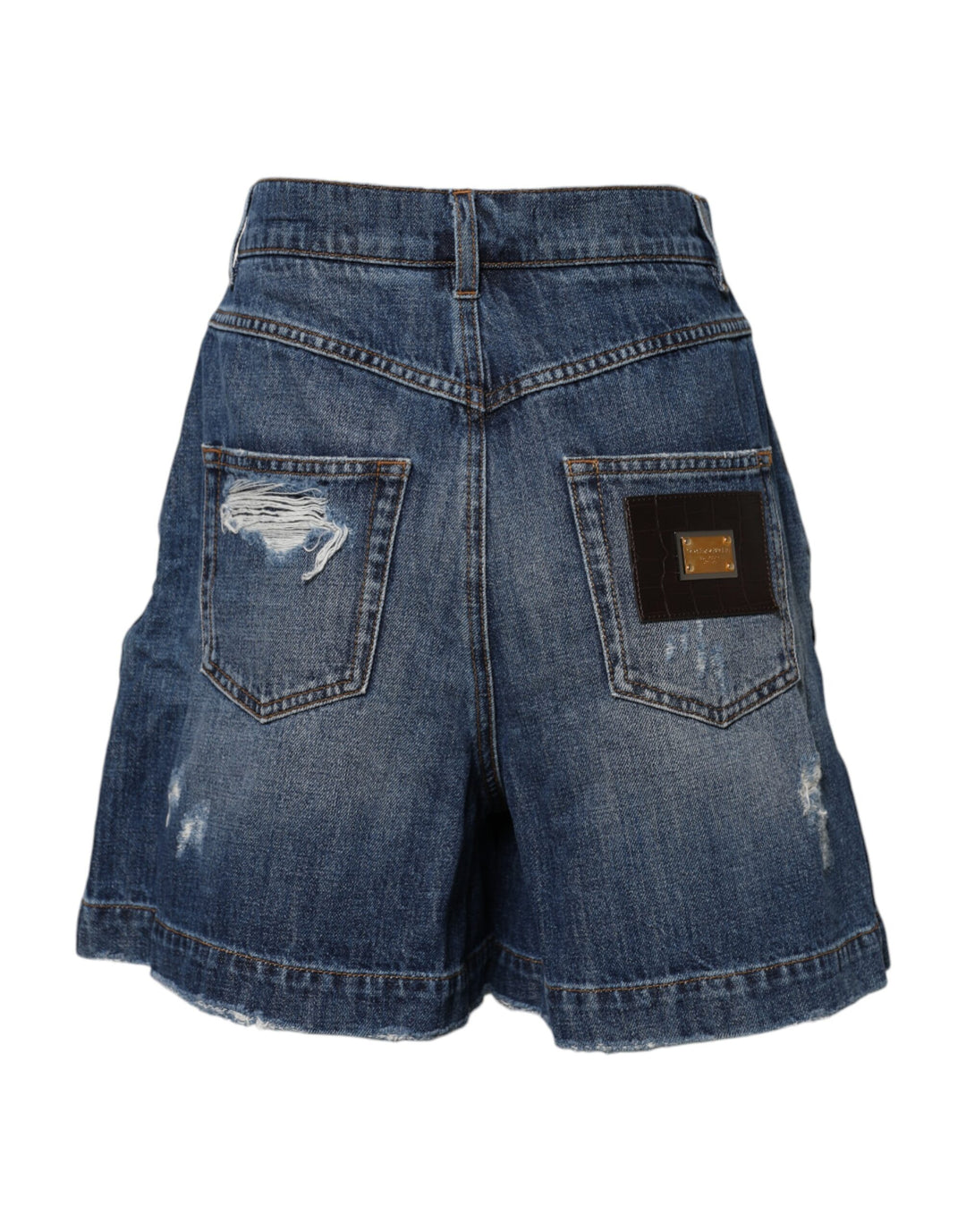 Dolce &amp; Gabbana Blue Cotton Tattered Denim Bermuda Shorts